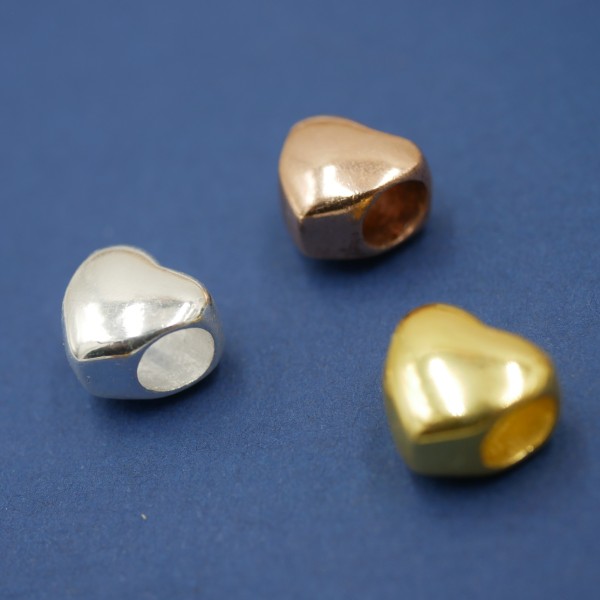 Herz, Großloch Perle 925 Silber solid, ,natur, rose; gold, , 11x10,,4202 von diy-pferdehaarschmuck.de
