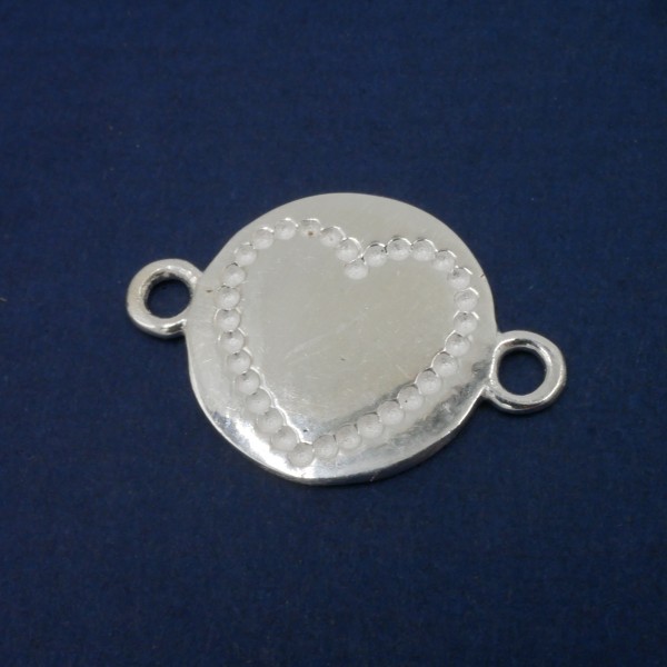 925 Silber, runde Gravurplatte, 13mm mit Herzmotiv und 2 angeschweißten Ösen, natur, Gravurfähig,(S1