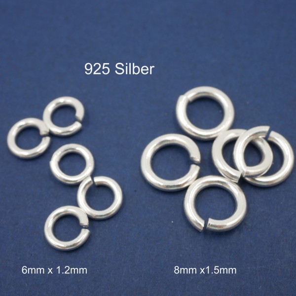 Ösen, Ringe 6mm oder 8mm, 925 Sterling Silber, Biegeringe Verbindungsringe (S10/1)