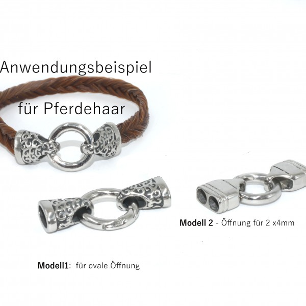 Set - Ringverschluss mit 2 Endkappen, Edelstahl, wahlweise 2 Größen 2 Variationen Z.-V-8104 von diy-Pferdehaarschmuck.de